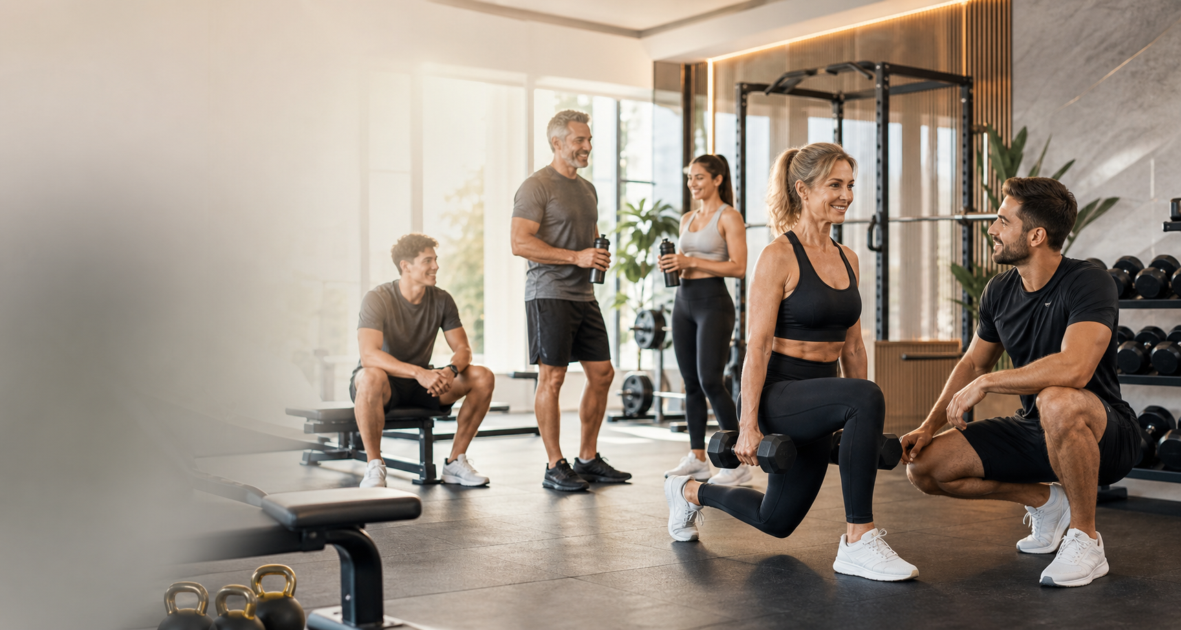 Personas reales entrenando con apoyo del equipo Legacy Physique Pro